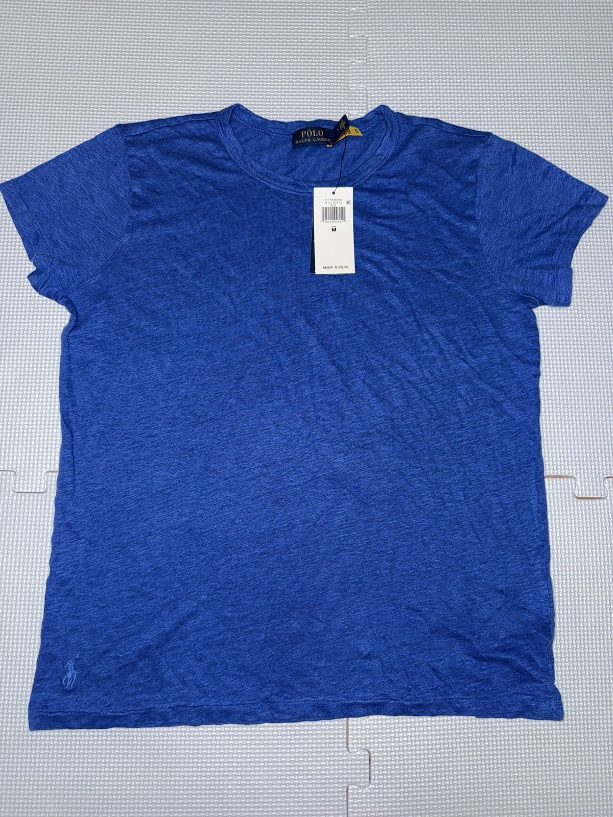 Polo Ralph Lauren Woman’s Linen Crewneck Tee Blue Size Medium NWT Free Ship $128