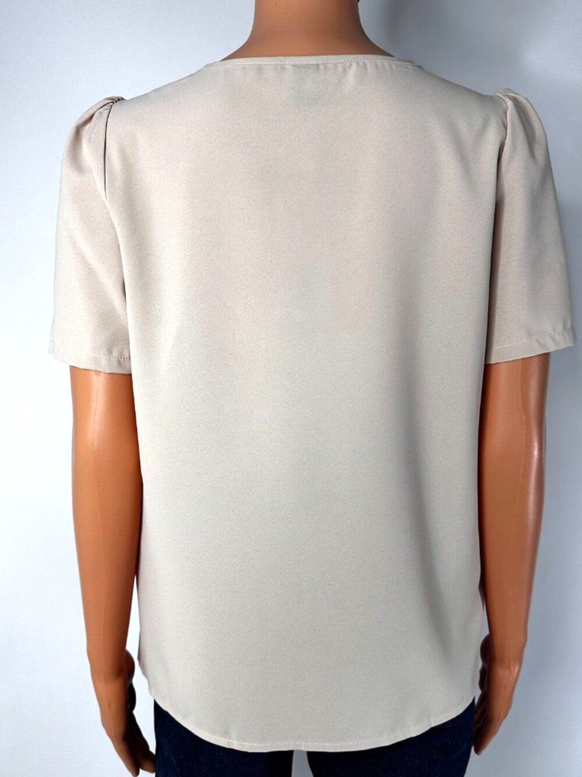 Emery Rose Beige Black Colorblock Top Puff Sleeve Blouse Women’s Size S