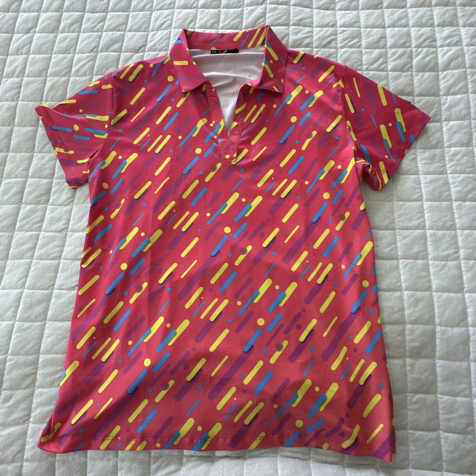 Yatta Polo Shirt Womens XXL Pink Geometric Gimme Confetti Print Golf Athleisure