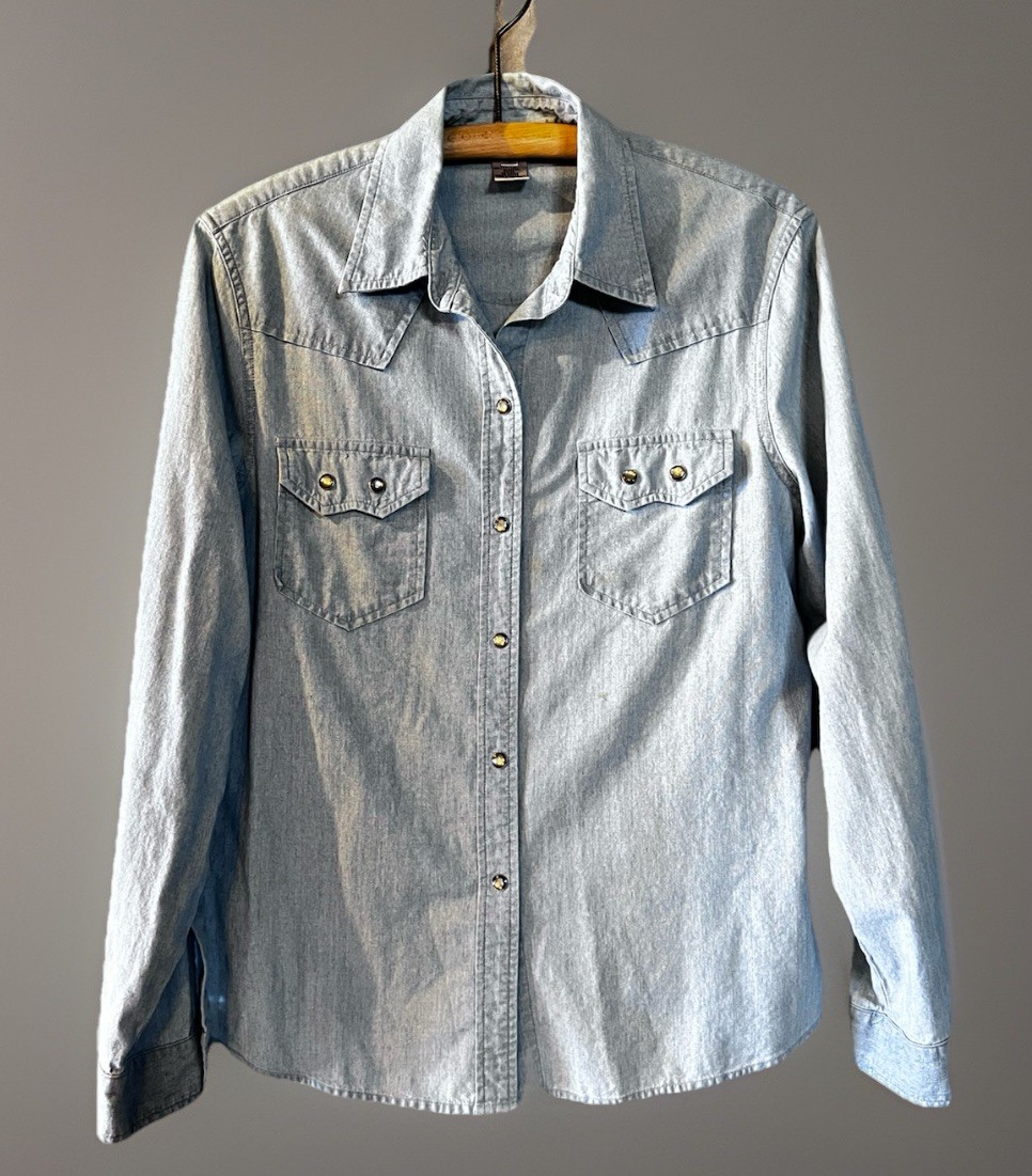Vintage 80’s Western Pearl Snap Denim Shirt Women’s Lg Rodeo Cowgirl Festival