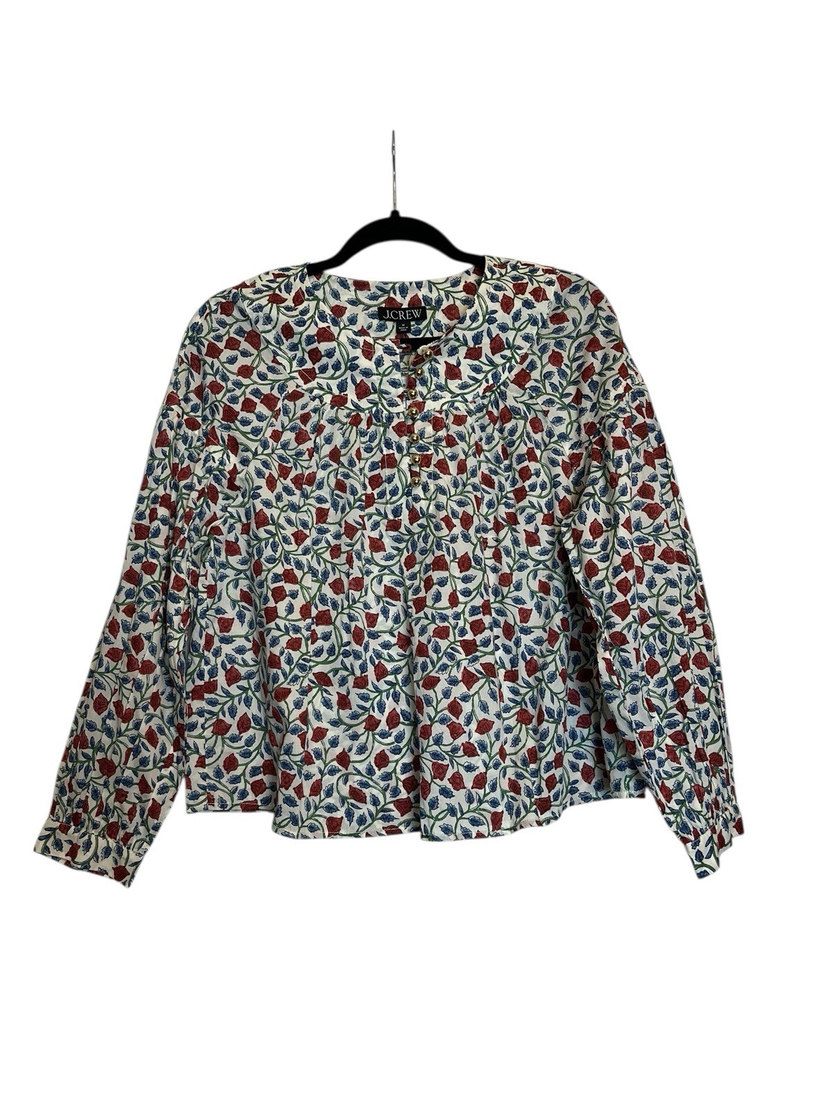 J Crew Shirred Popover Blouse Size Medium Rosewood Floral NEW