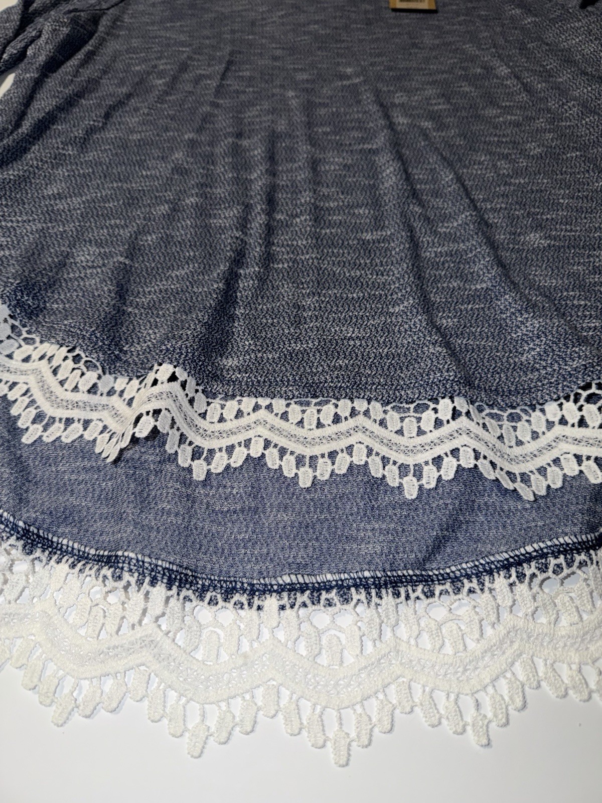Red Camel Plus Women 1X Blue Marled Tunic Top Crochet Criss Cross Back Shirt NWT