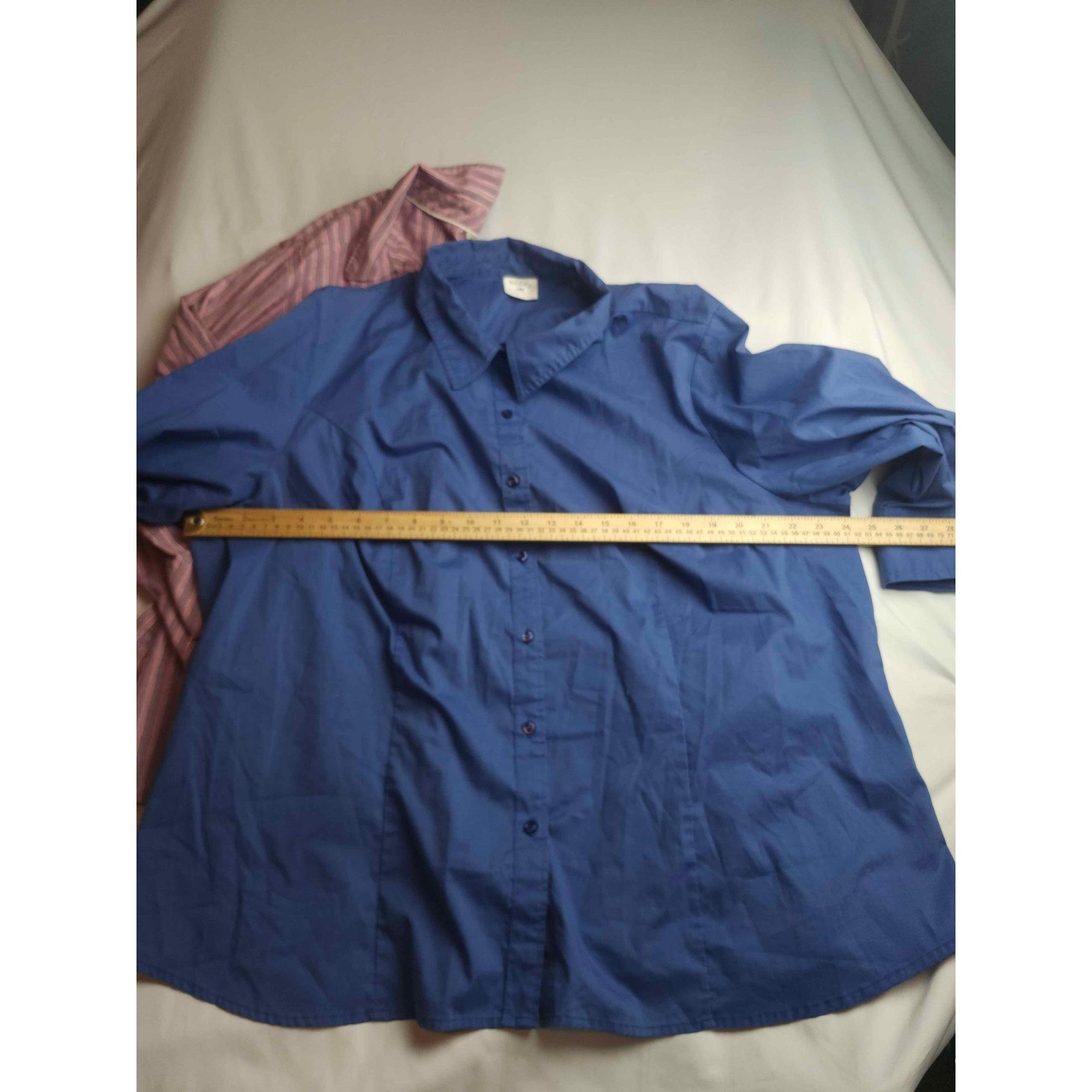 Riders by Lee Easy Care Button Down Shirt Bundle 2X XXL Blue Striped 3/4 Sleeve