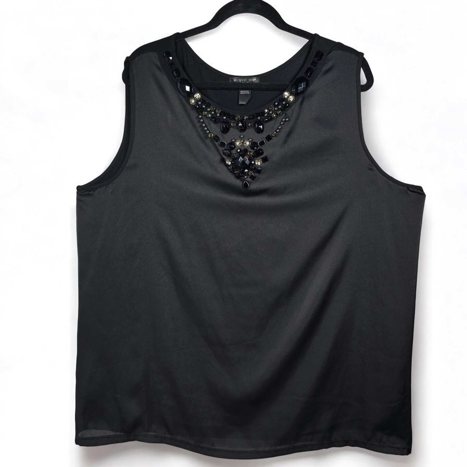 August Silk Tank Top Woman Plus Size 3X Black Embellished Beaded Evening Wear