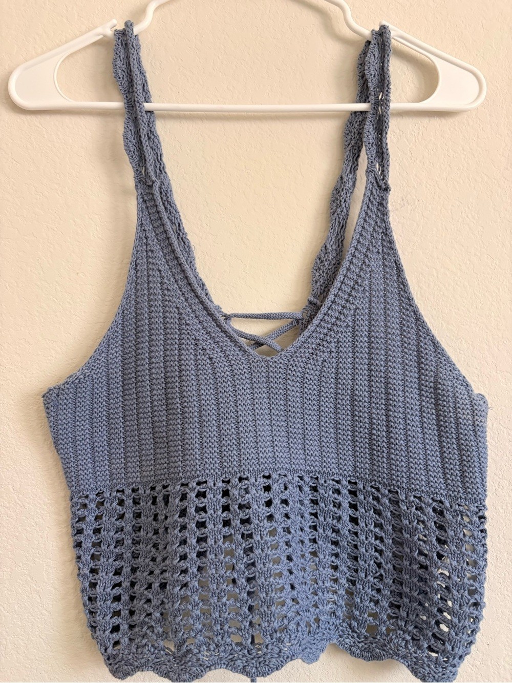 Active USA Light Blue Crochet Knit Tank Top – Women’s Summer Top Size M