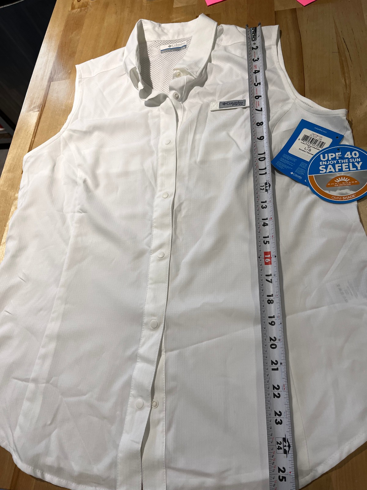 Columbia Sportswear Tamiami WHITE Sleeveless Button Shirt UPF40 – Women’s L NEW