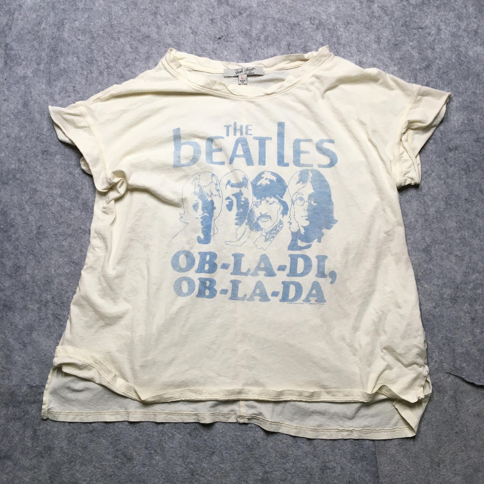 Junk Food Shirt Womens Large White The Beatles Ob-La-Di Graphic Band Tee USA