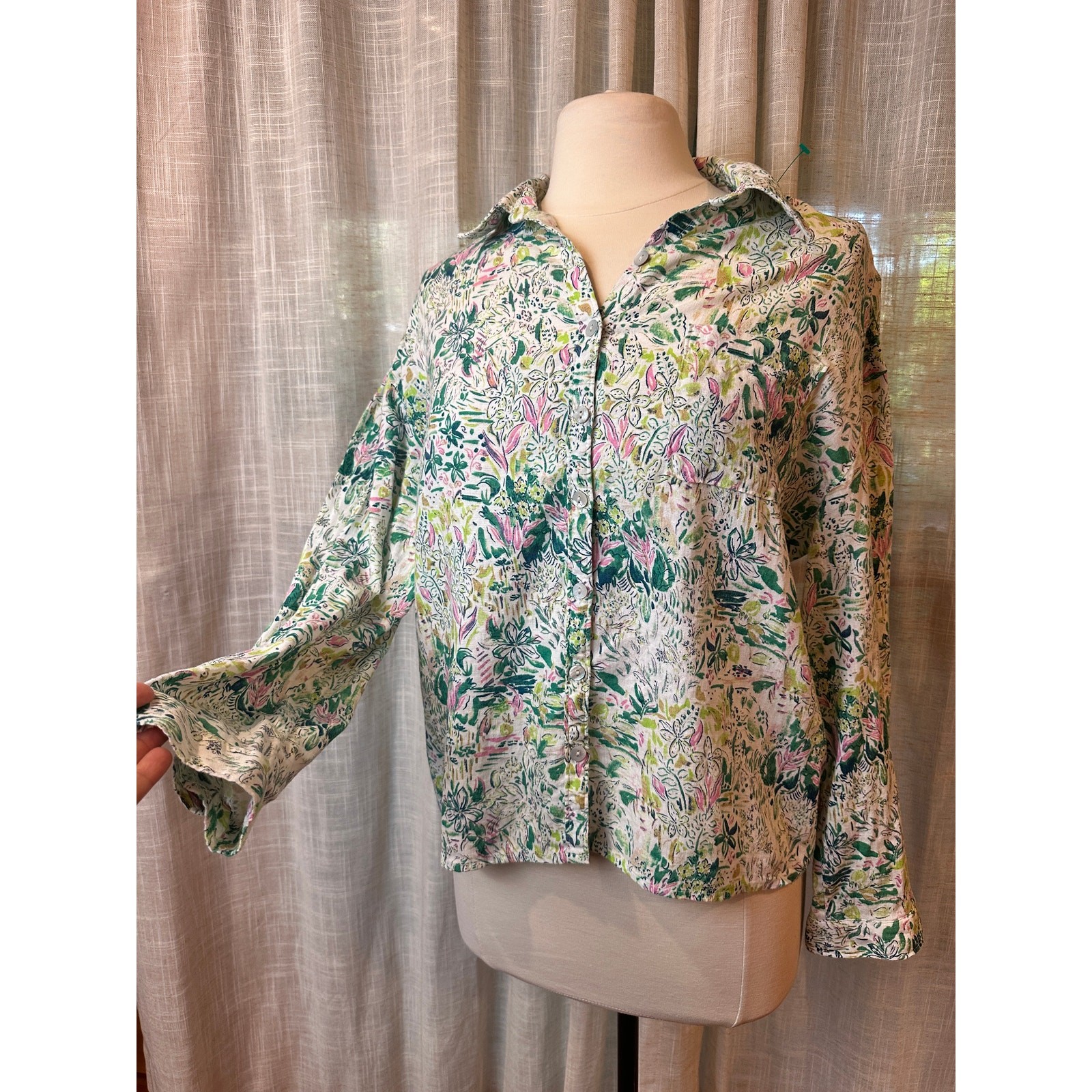 Cynthia Rowley Linen Blend Floral Button Front Shirt Women’s Large