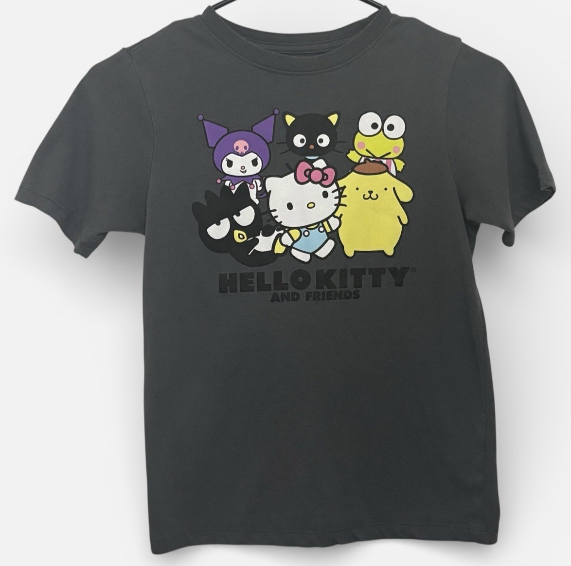 Sanrio Hello Kitty Juniors M Gray Graphic Print Crew Neck Short Sleeve Tee