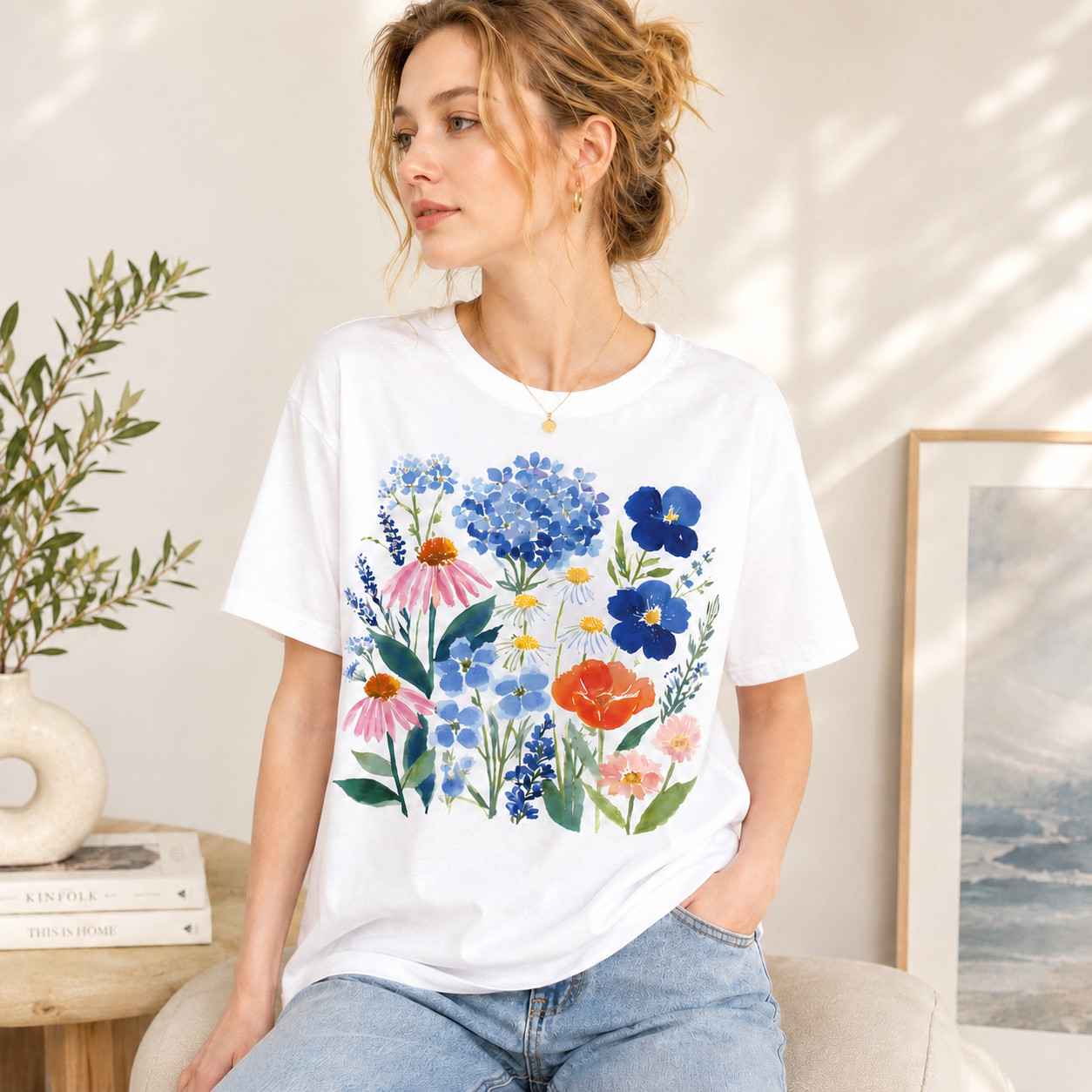 Floral Graphic T-Shirt Women Boho Fairycore Summer Cotton Tee
