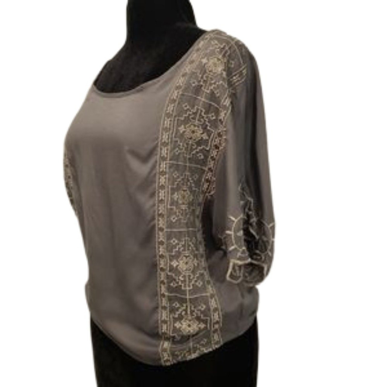 American Eagle Outfitters AEO Embroidered Gray Dolman Sleeve Blouse Medium Top