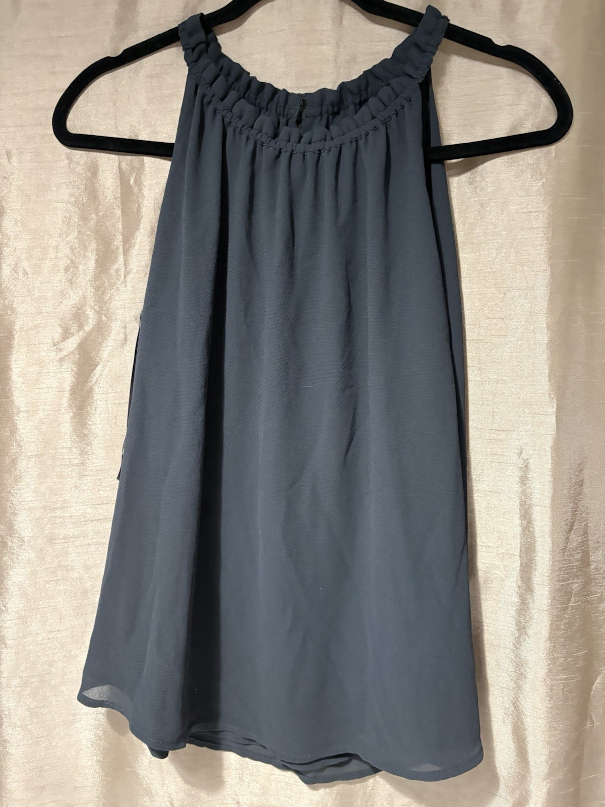 DL Sz Medium Charcoal Gray Ruched Lined A Line Silky Chiffon Tank Top Flowy