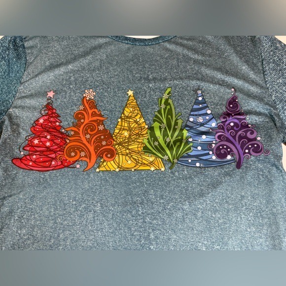 Women’s Long-sleeved T-shirt Christmas Tree Printed Round Neck large (bin B)