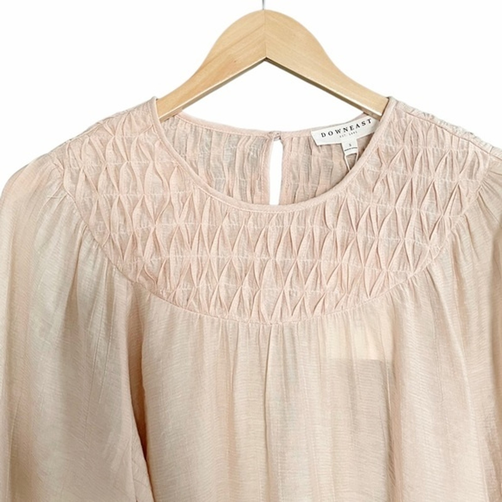 NWT DownEast Pleated Yoke Long Sleeve Blouse Light Beige Blush Size Small NEW
