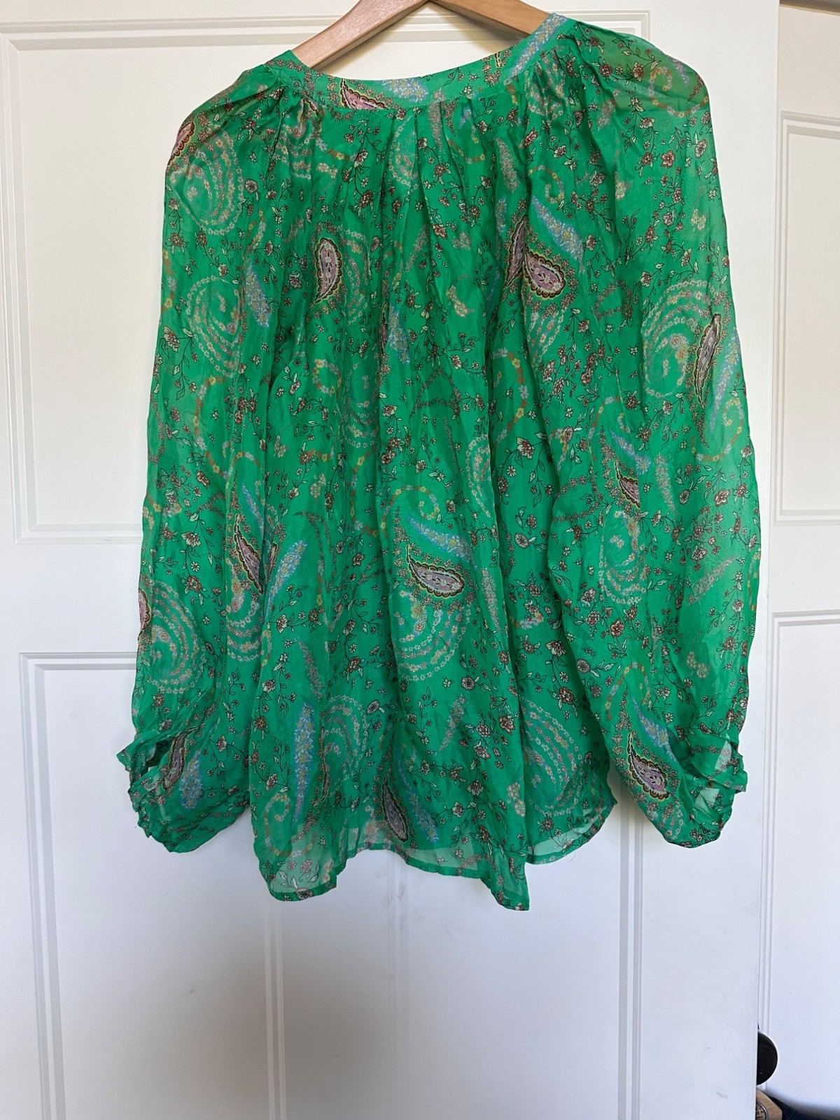Hale Bob Blouse Womens Medium Sasha Emerald Boho Loose Lined Shirt Top Flowy