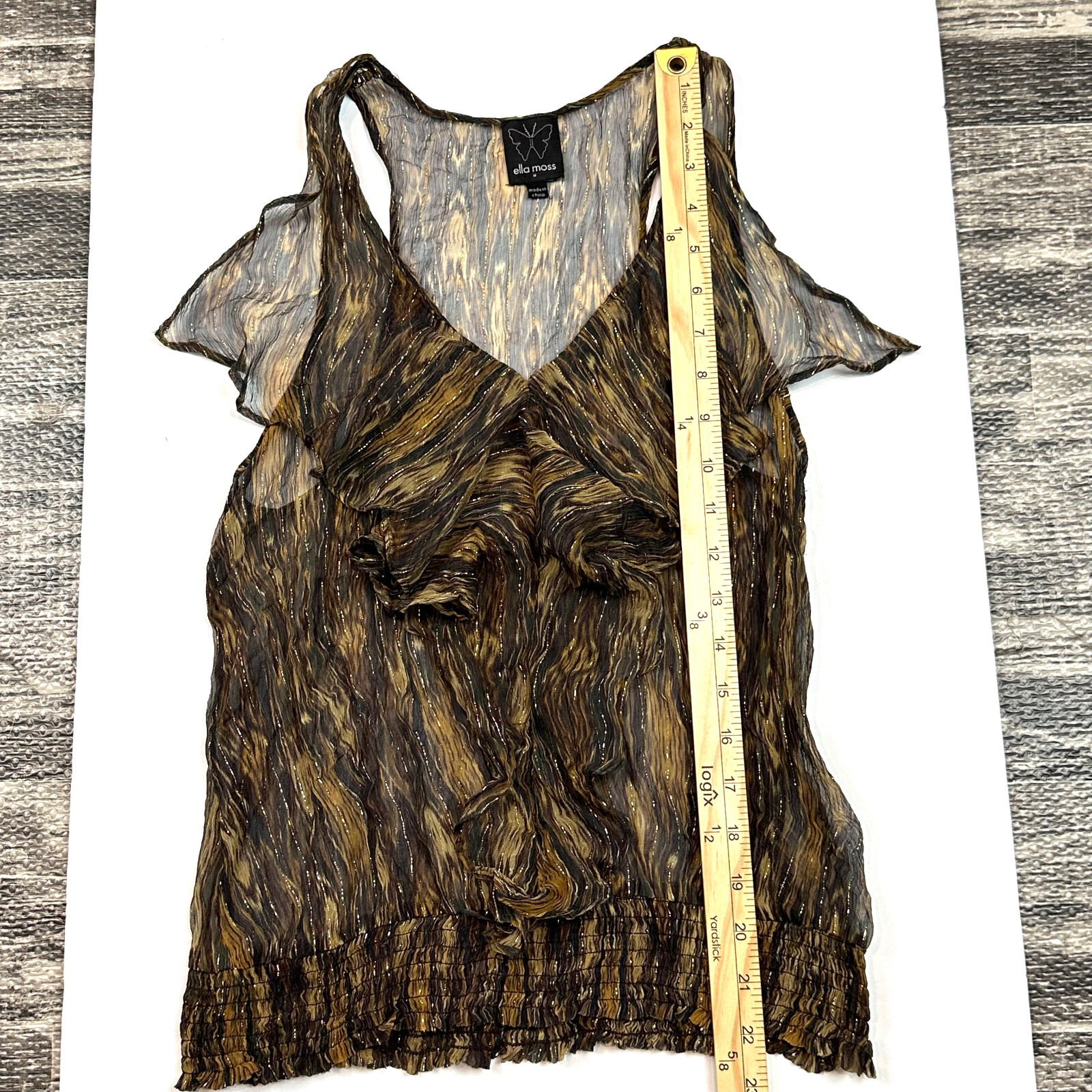 ELLA MOSS Anthropologie Womens size Med Ruffle V Neck Top Sleeveless Silk Blouse