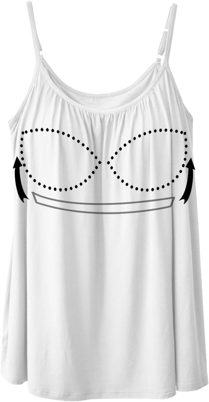 Womens Summer Camisole with Built in Bra Flowy Tank Top Loose Fit Padded Cami