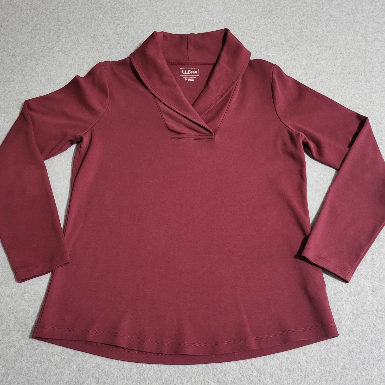 LLBean Top Women M 100% Cotton Dark Plum Shawl Collar Long Sleeve Preppy Casual