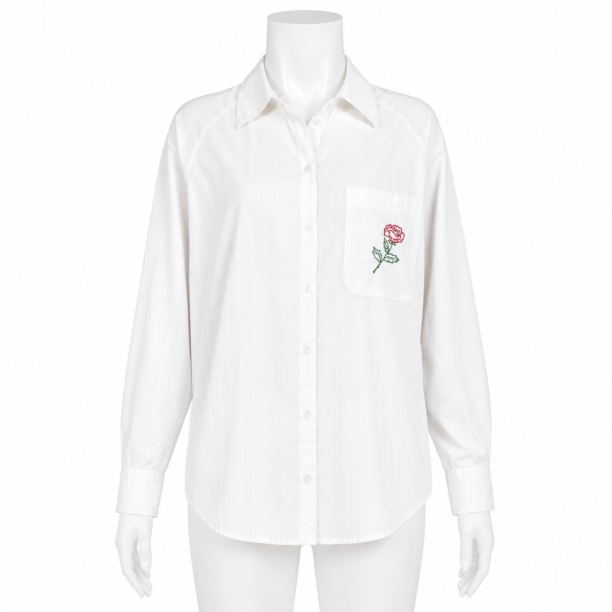 Vintage Susan Hutton Rose Embroidered Button Shirt White Stripe Womens 10 Taiwan