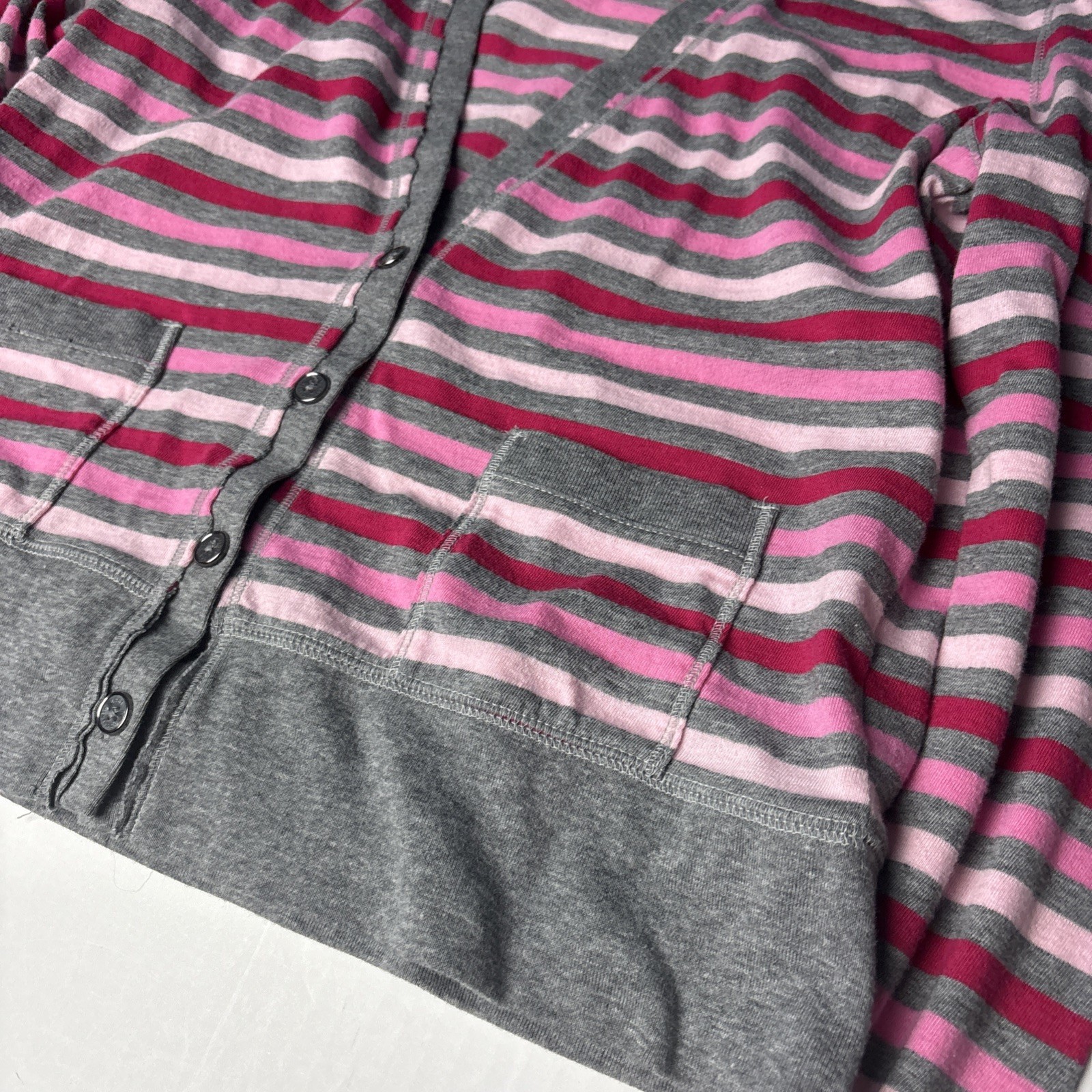 Aeropostale Women’s XL Shirt Pink Gray White Stripes V-Neck Button Cardigan New