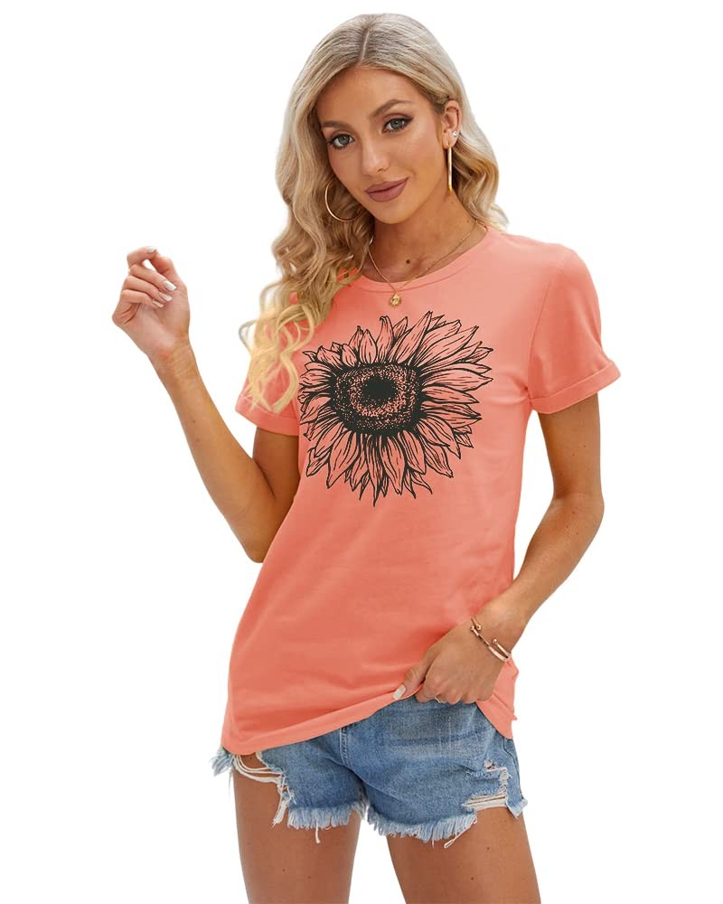 Cicy Bell Women’s T Shirts Short Sleeve Tees Sunflower Graphic Large, Orange