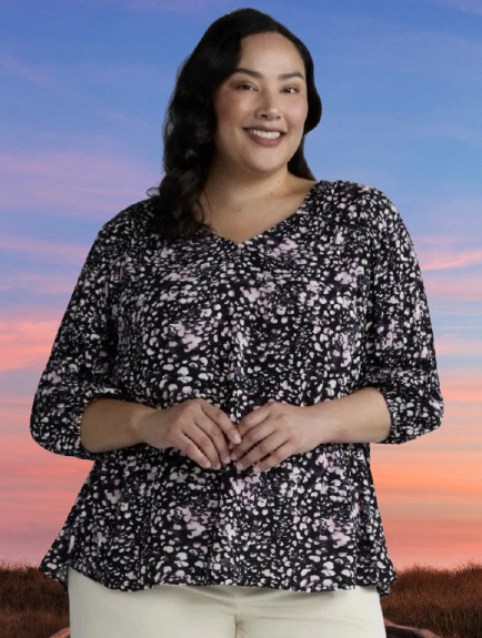 Terra & Sky Poet Sleeve Plus Size 0X 14W Peasant Blouse Floral Dot Violet