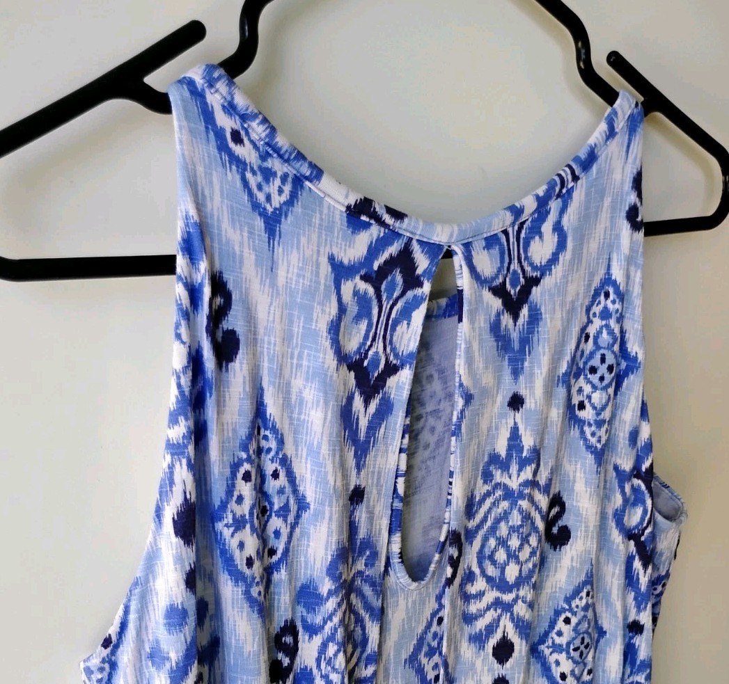 TORI RICHARD Honolulu Blue Sleeveless Stretch Tank Top Blouse Small