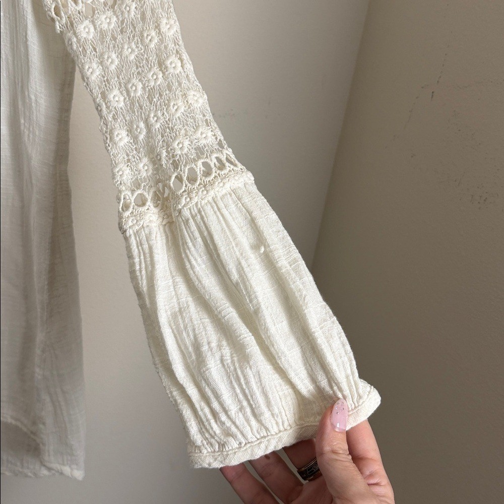 XCVI White Crochet Boho Button Up Blouse Size XS Western Festival Hippie