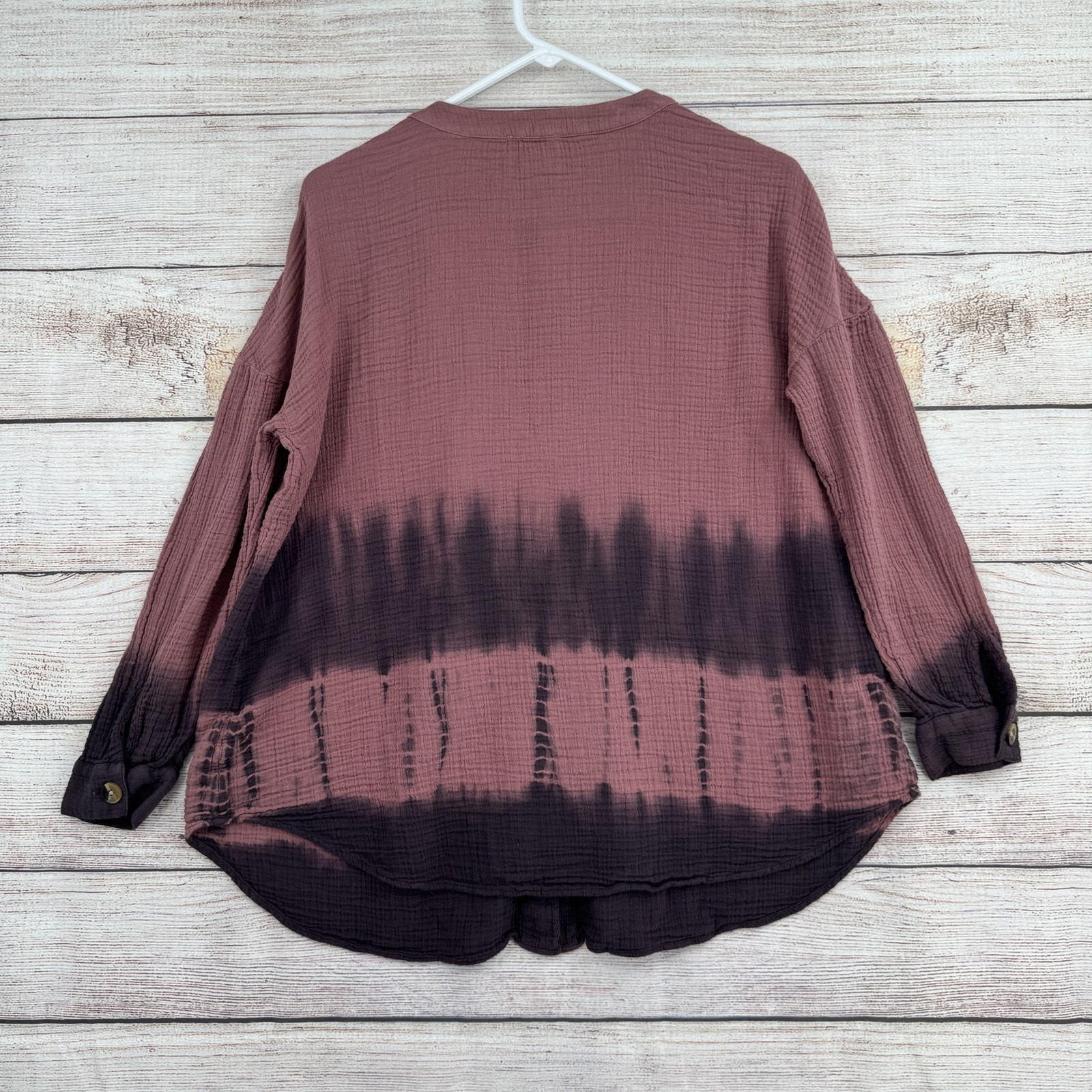 Pure Jill Shirt Womens Medium Petite Purple Tie Dye Button Front Cotton Top