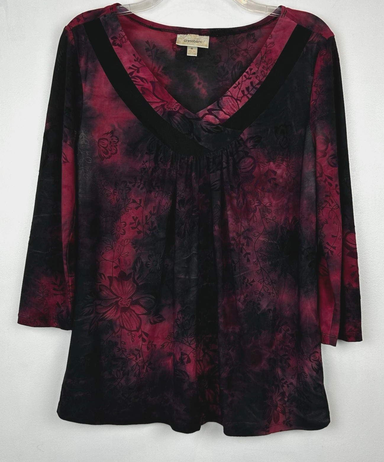 Whimsigoth Top Womens Medium Y2K Red Velvet Look Floral Fairy Witchy Dark