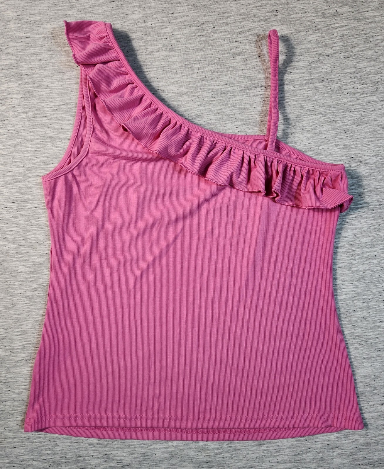 Bodycon Camisole One Shoulder Strap Blouse Rib Knit Ruffle Tank Womens Size 2XL
