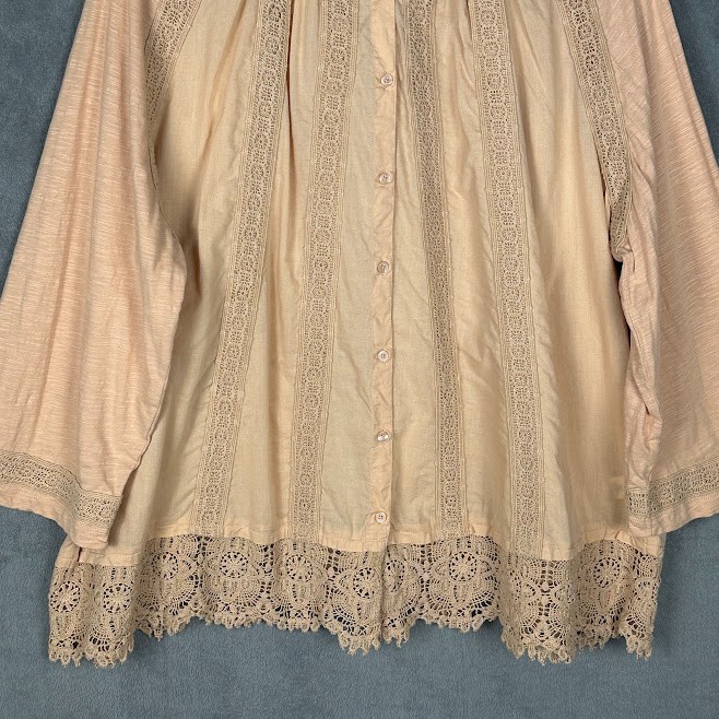 LOGO Lori Goldstein Top Womens Extra Large Pink Button Crochet Lace Resort Boho