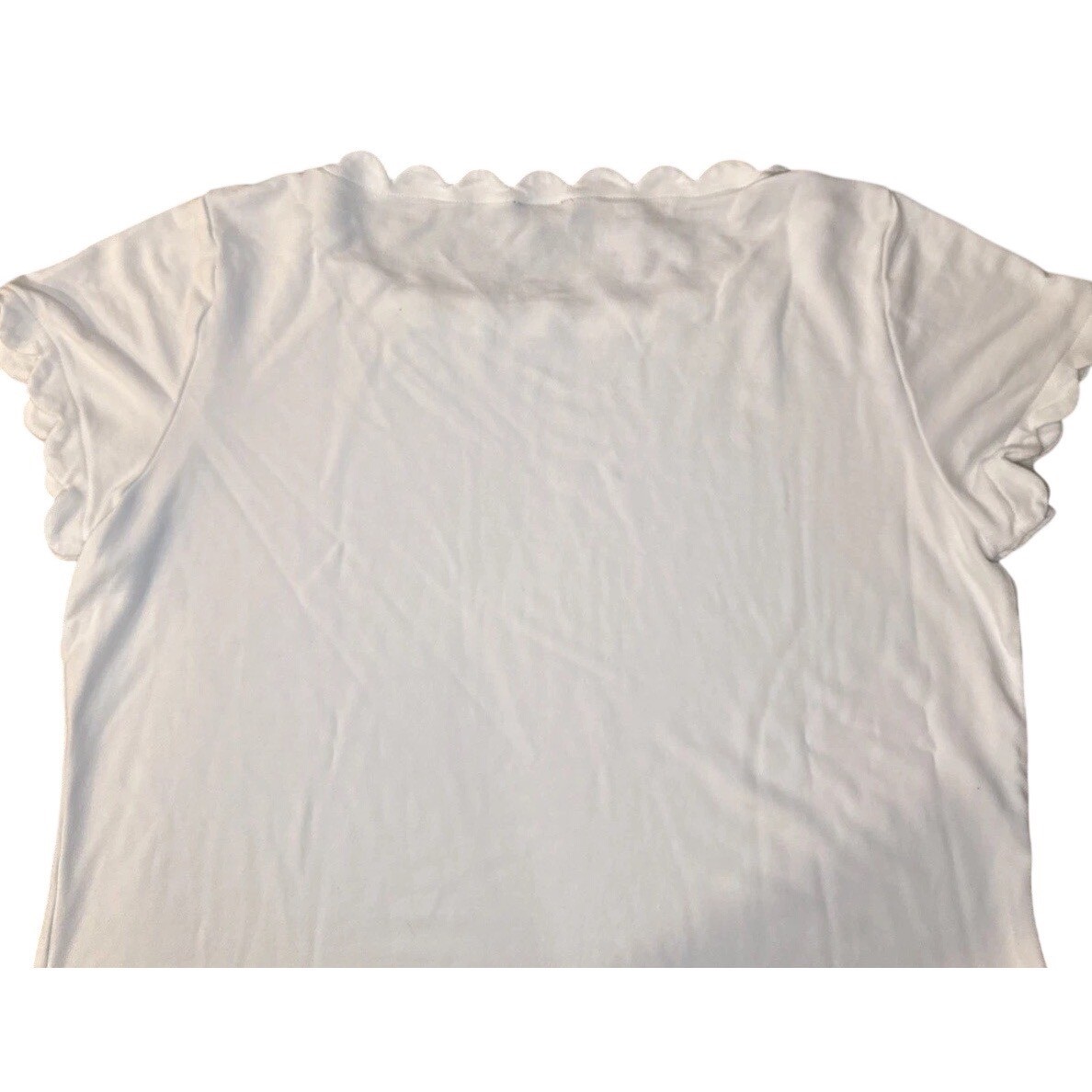 Ann Taylor Factory Scalloped Top Women XL White Short Sleeve Aesthetic Classic