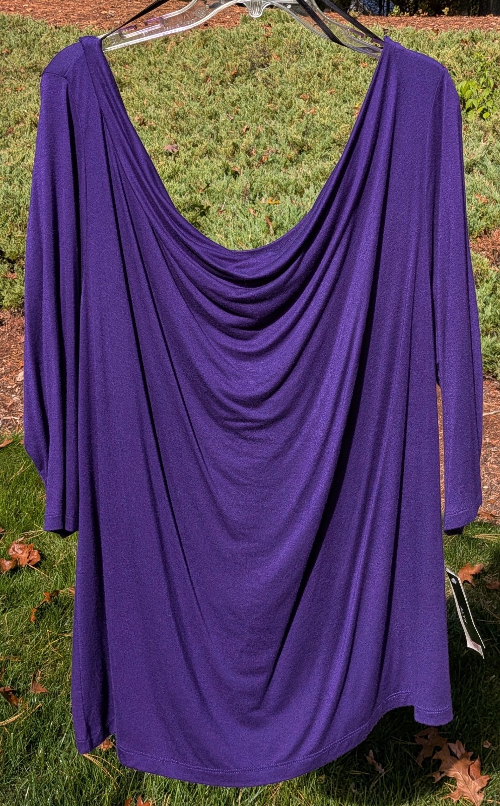ALYX Women’s Plus Size 1X Purple Draped Cowl Neck 3/4 Sleeve Knit Blouse Top NEW