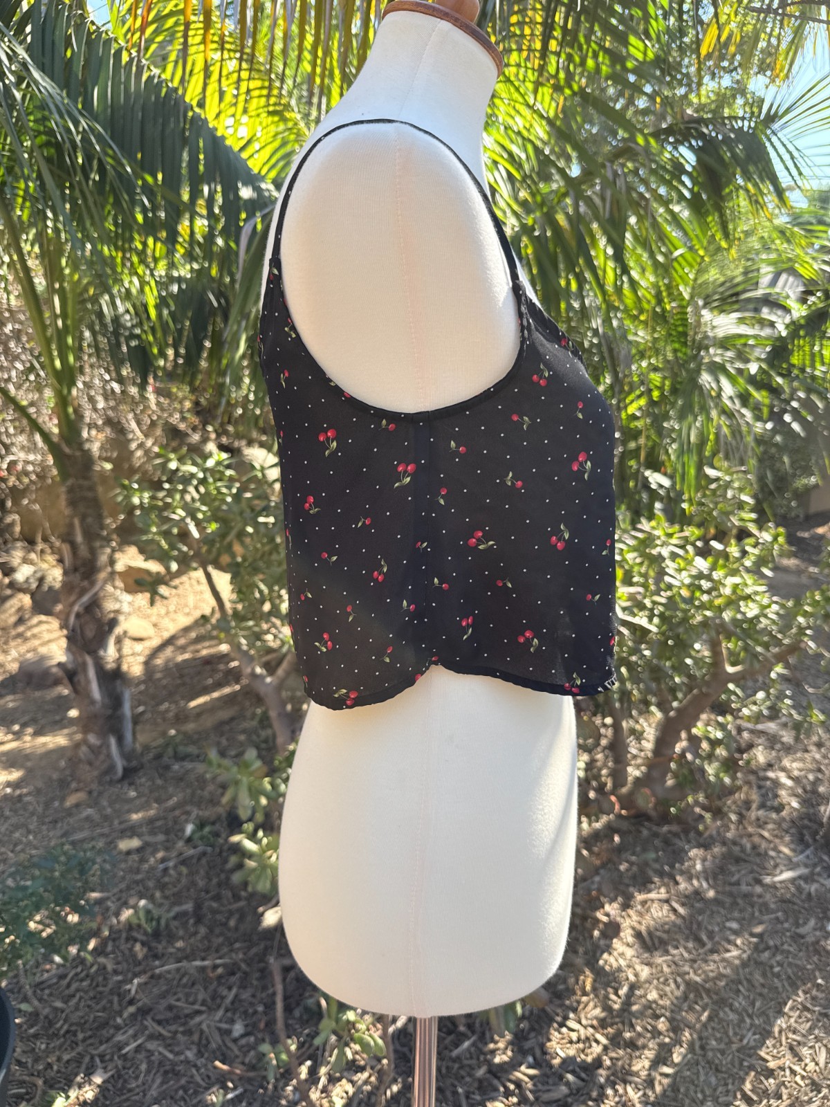 90s Y2K Revival Sheer Cherry Micro Dot Cropped Cami Size S Whimsigoth Dark Fairy