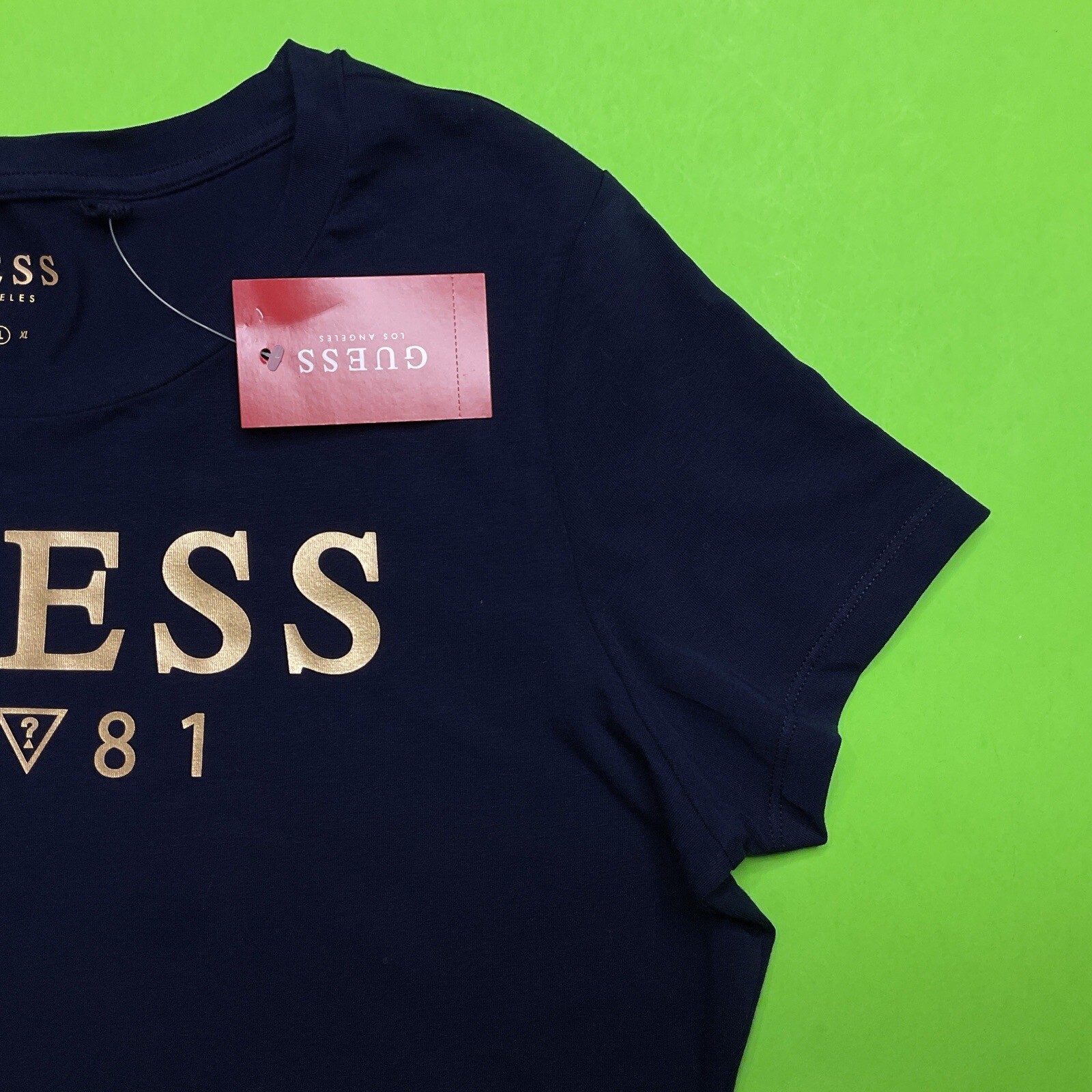 GUESS Los Angeles Women’s Short Sleeve T-Shirt LARGE Navy Blue w/Gold NEW