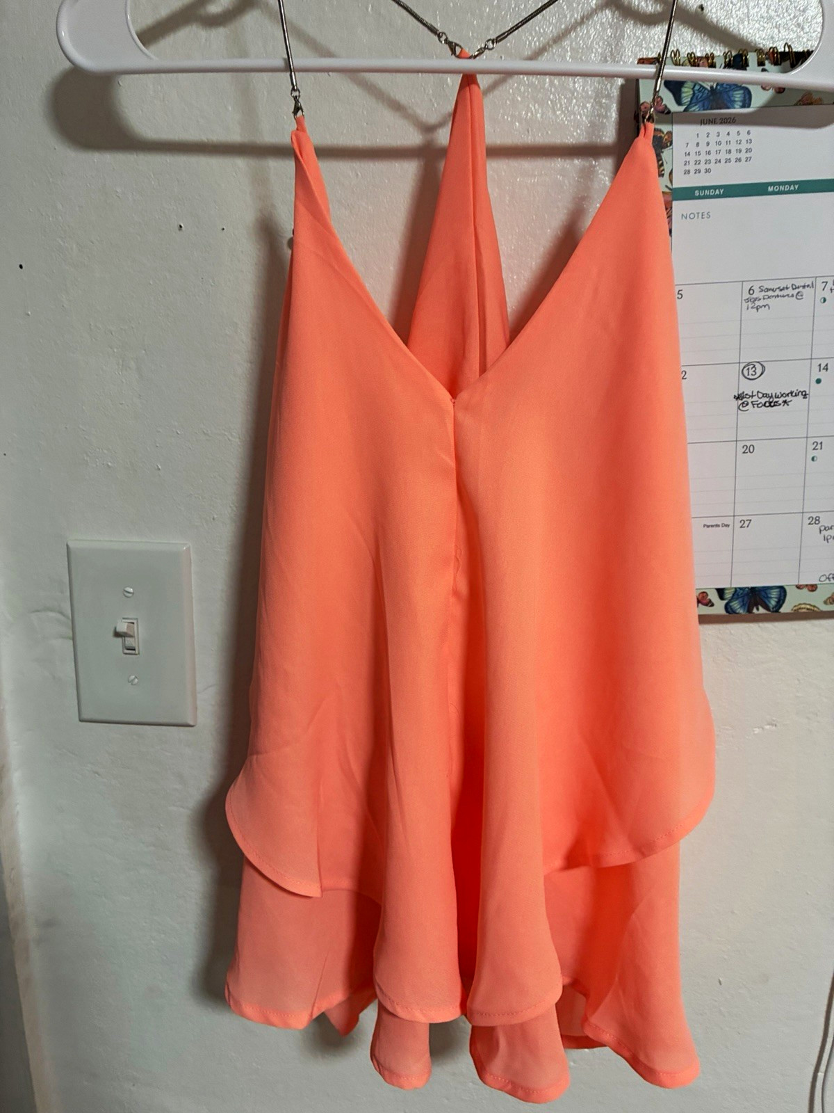 Venus Coral Chiffon V-Neck Spaghetti Strap Ruffle Sleeveless Cami Blouse S