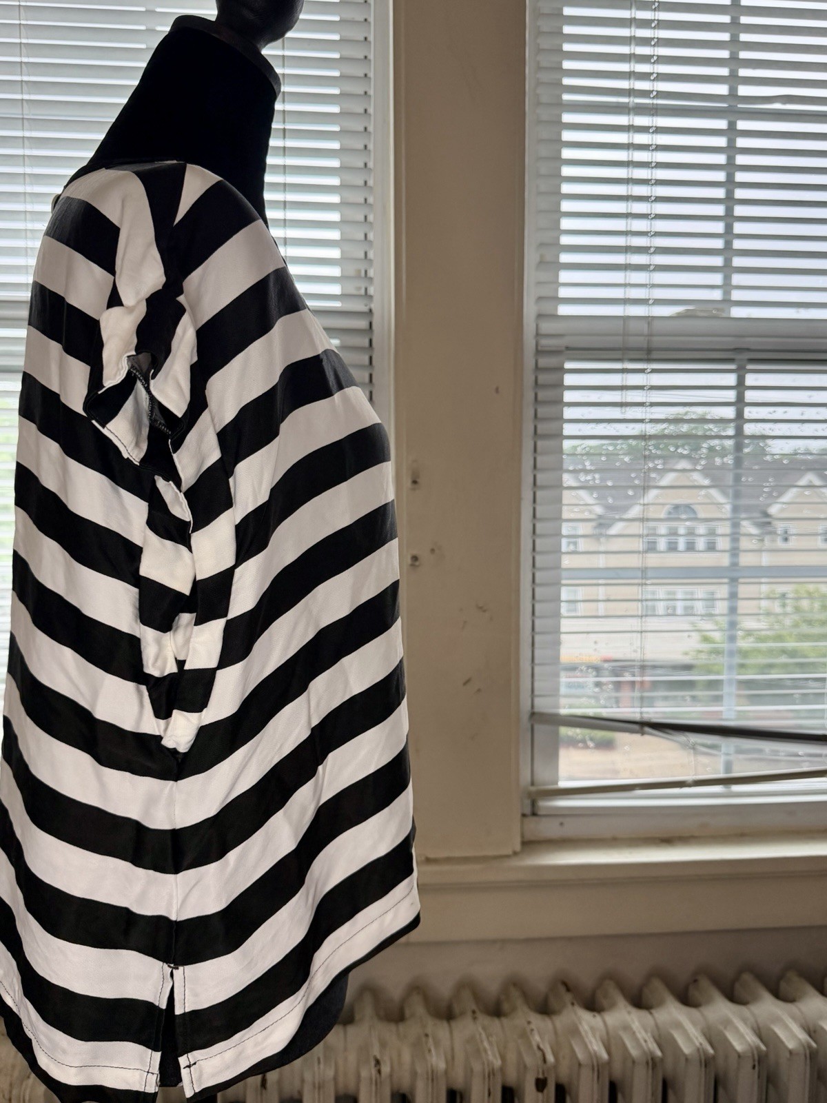 Maeve for Anthropologie Black White Striped Dolman Sleeve Button Back Blouse