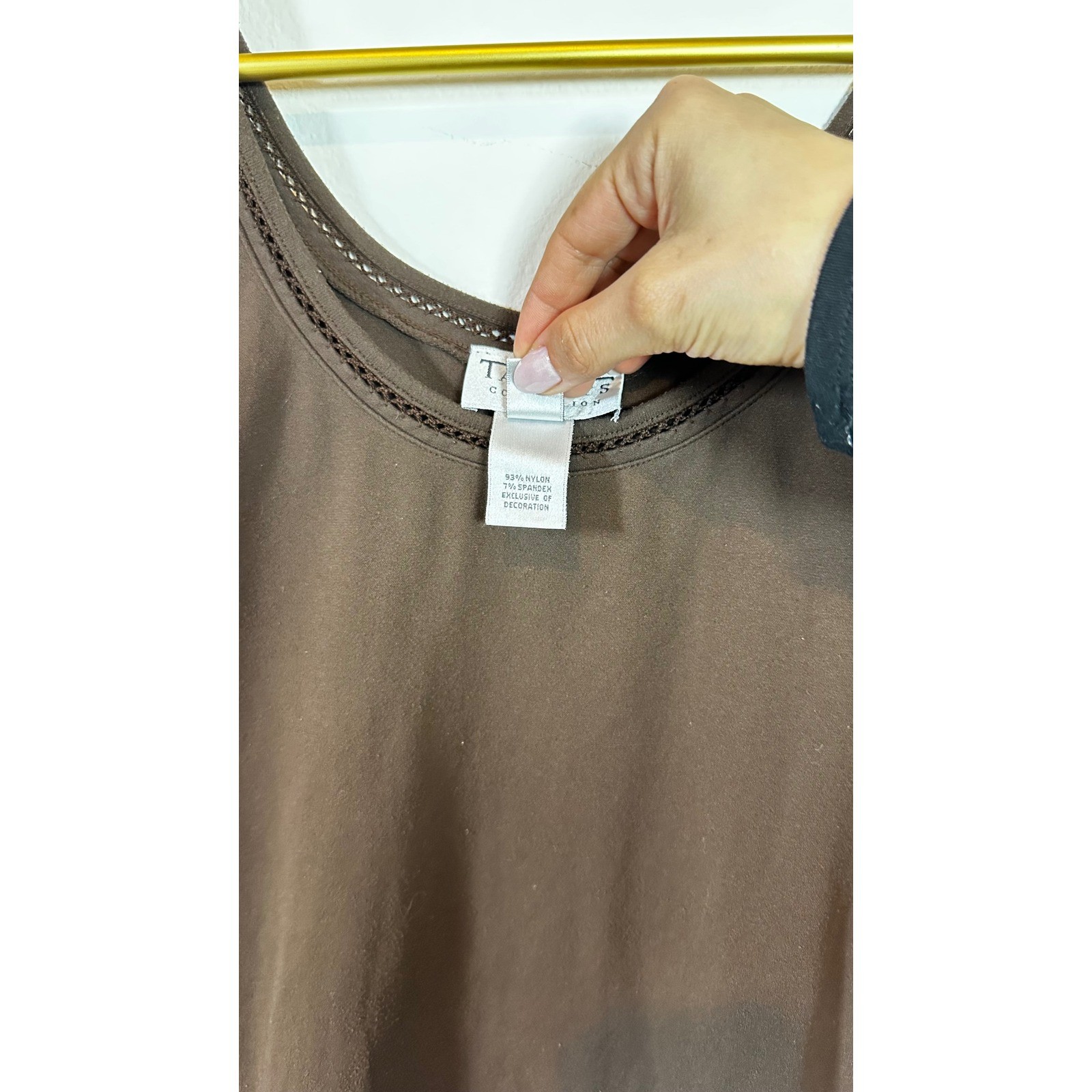 TALBOTS COLLECTION Vintage Brown Scoop Neck Tank Top Ladder Trim Small