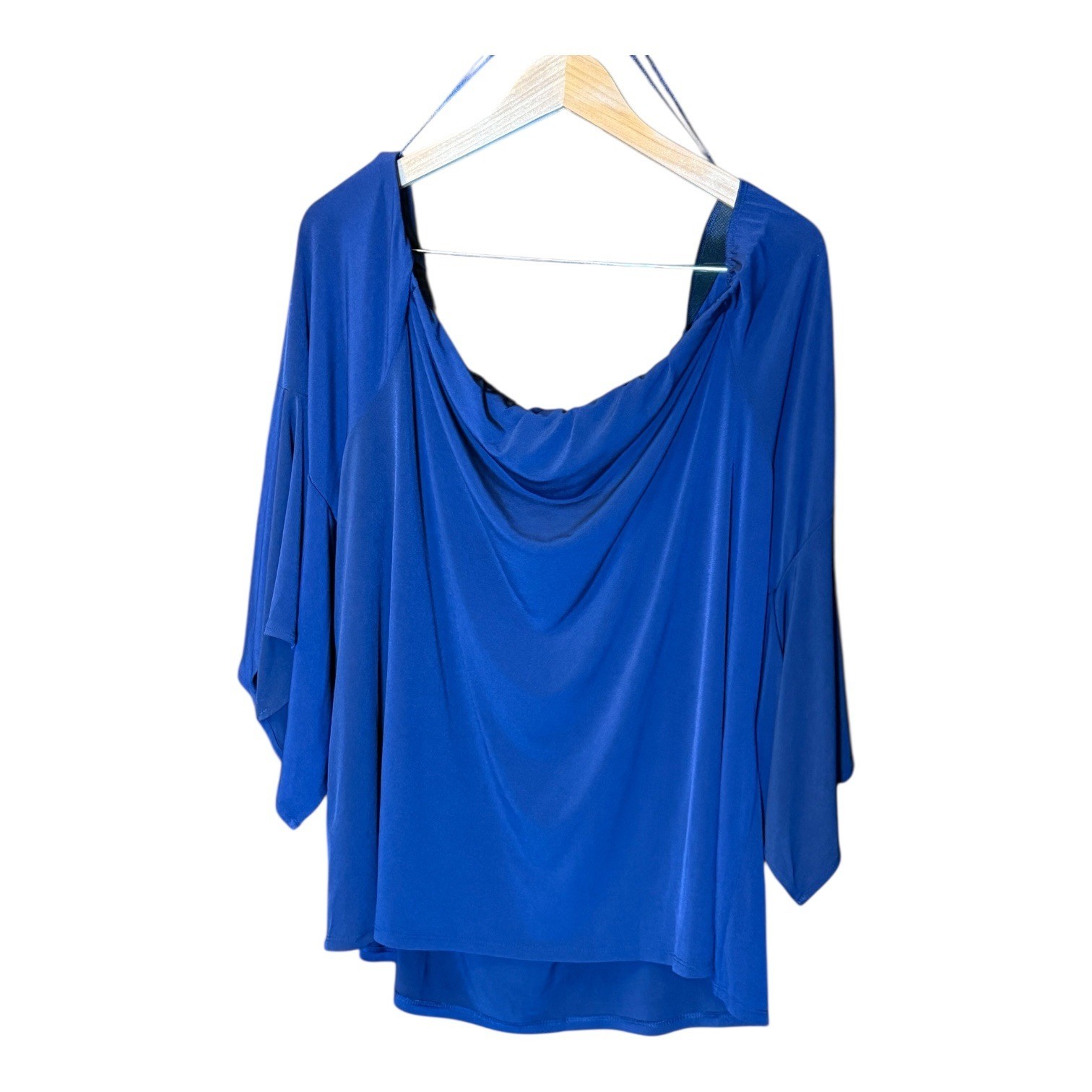 Joanna Hope Royal Blue Off Shoulder Drape Cowl Neck Bell Sleeve Top Women’s 28