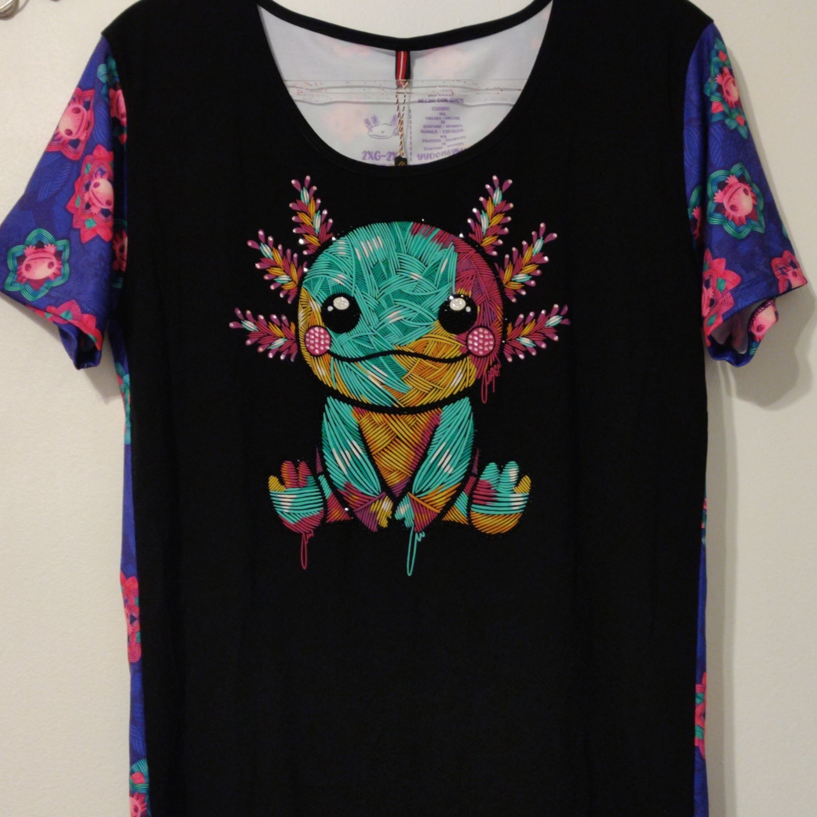 ¡Ay Güey! Axolotl Graphic Scoop Neck Short Sleeve T-Shirt 2XL Plus Floral