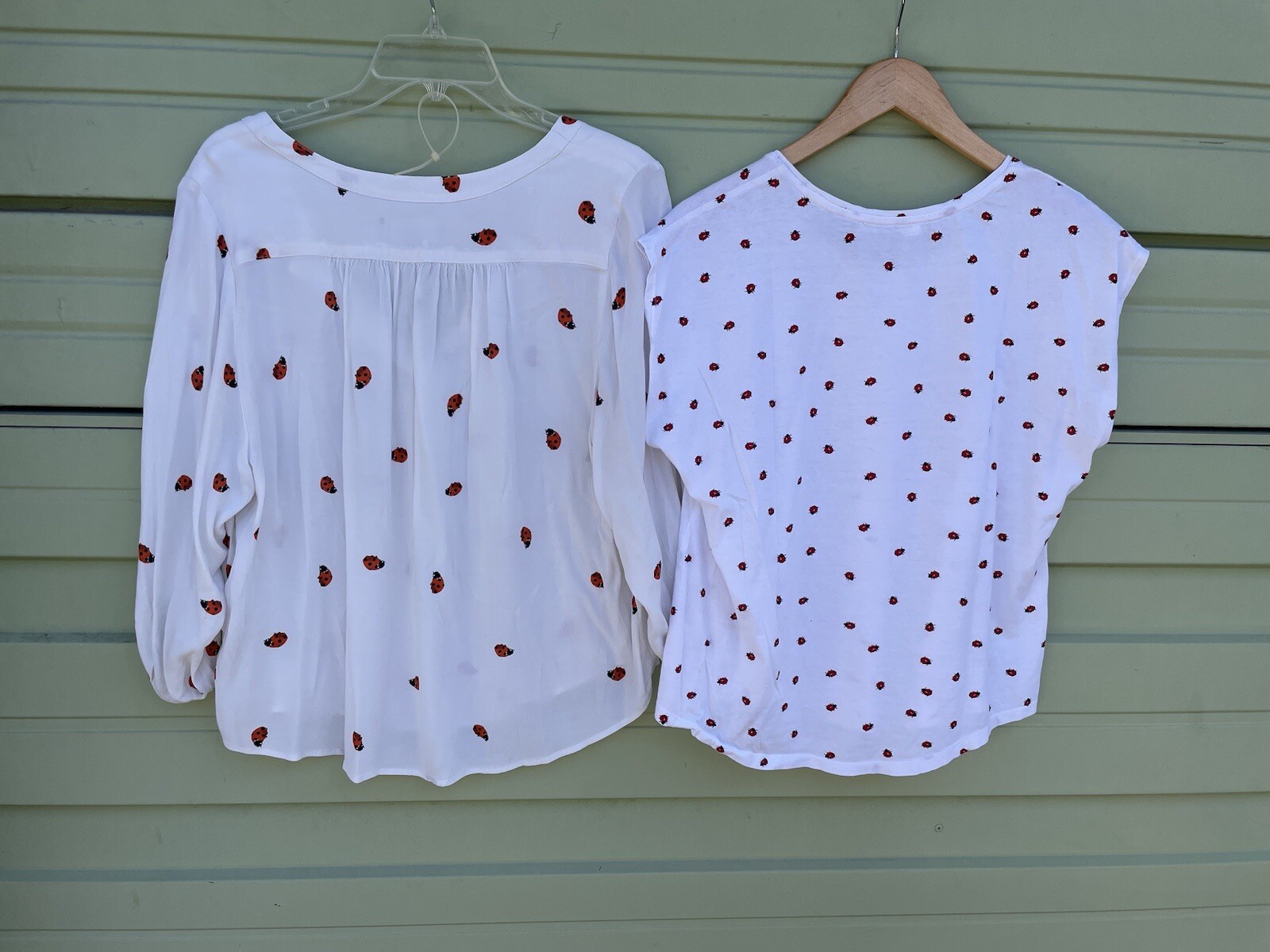 2 Tops 1 Karen Kane / 1 Mango Ladybug Print Sleeve Top Blouse size M *READ NOTE*