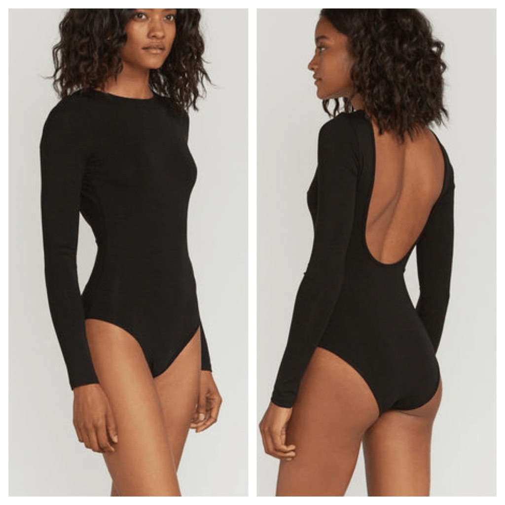 Ninety Percent long sleeve round neck low back bodysuit black M New
