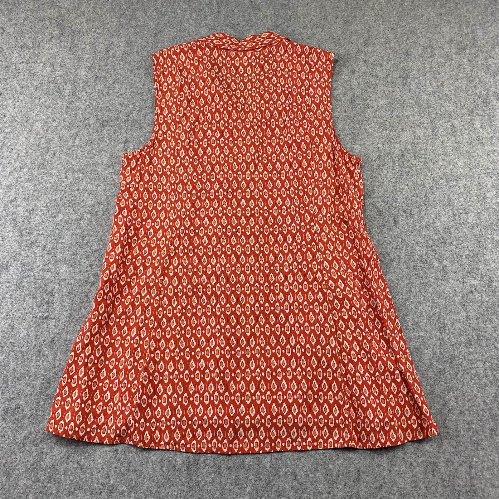 J Jill Women’s Sleeveless Tunic Size Medium Orange Ikat Print Button Front Rayon