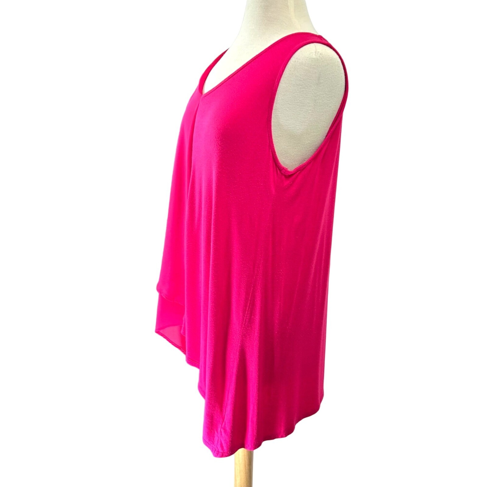 August Silk Top Women Large Fuchsia Sleeveless Multi Fabric High Low Summer