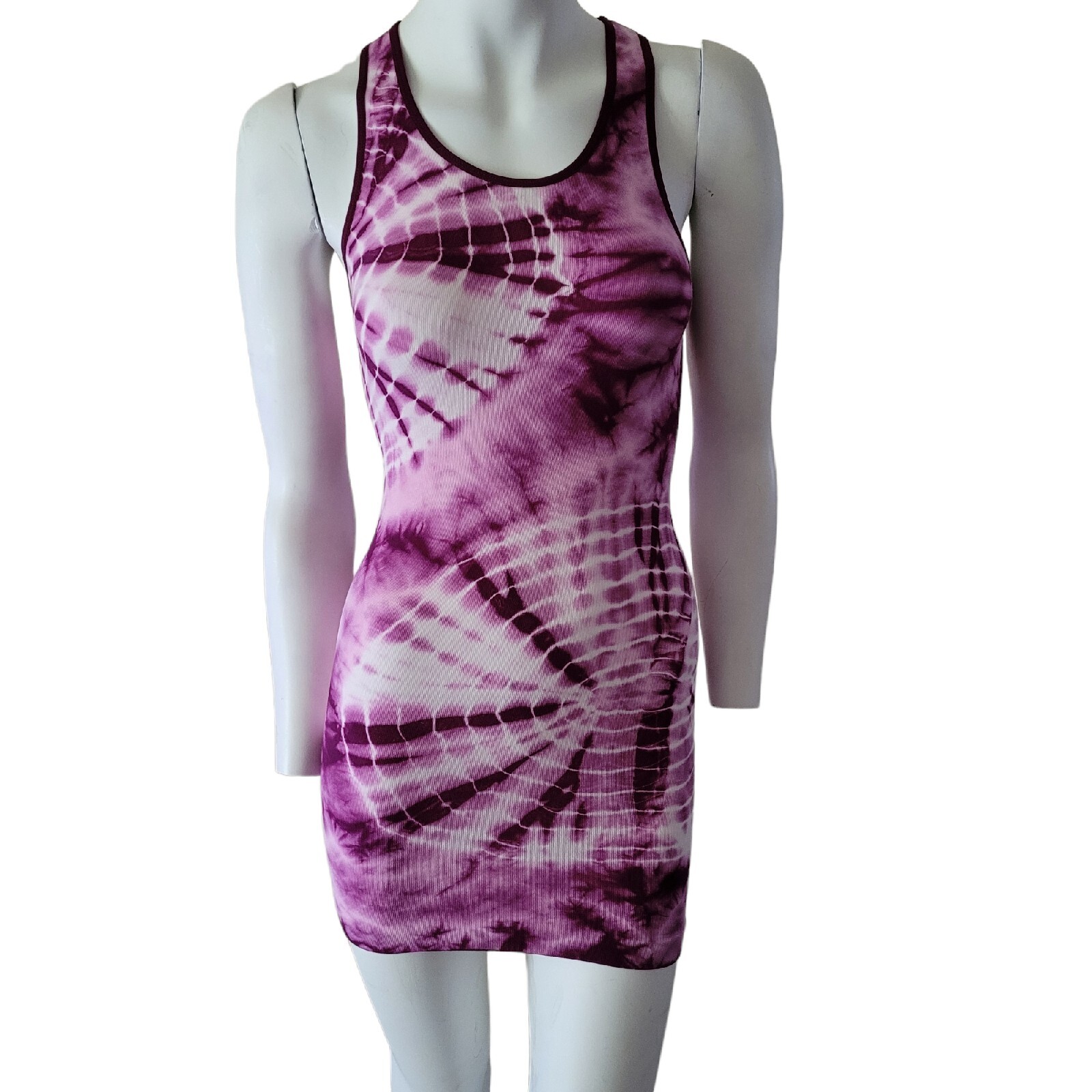 Tie Dye Long Racerback Long Tank Top Purple Stretch Slim Fitted XS/S