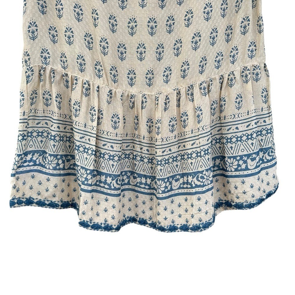 Sigrid Olsen Embroidered Modal Peplum Top Blue Cream Floral Boho Small NWOT