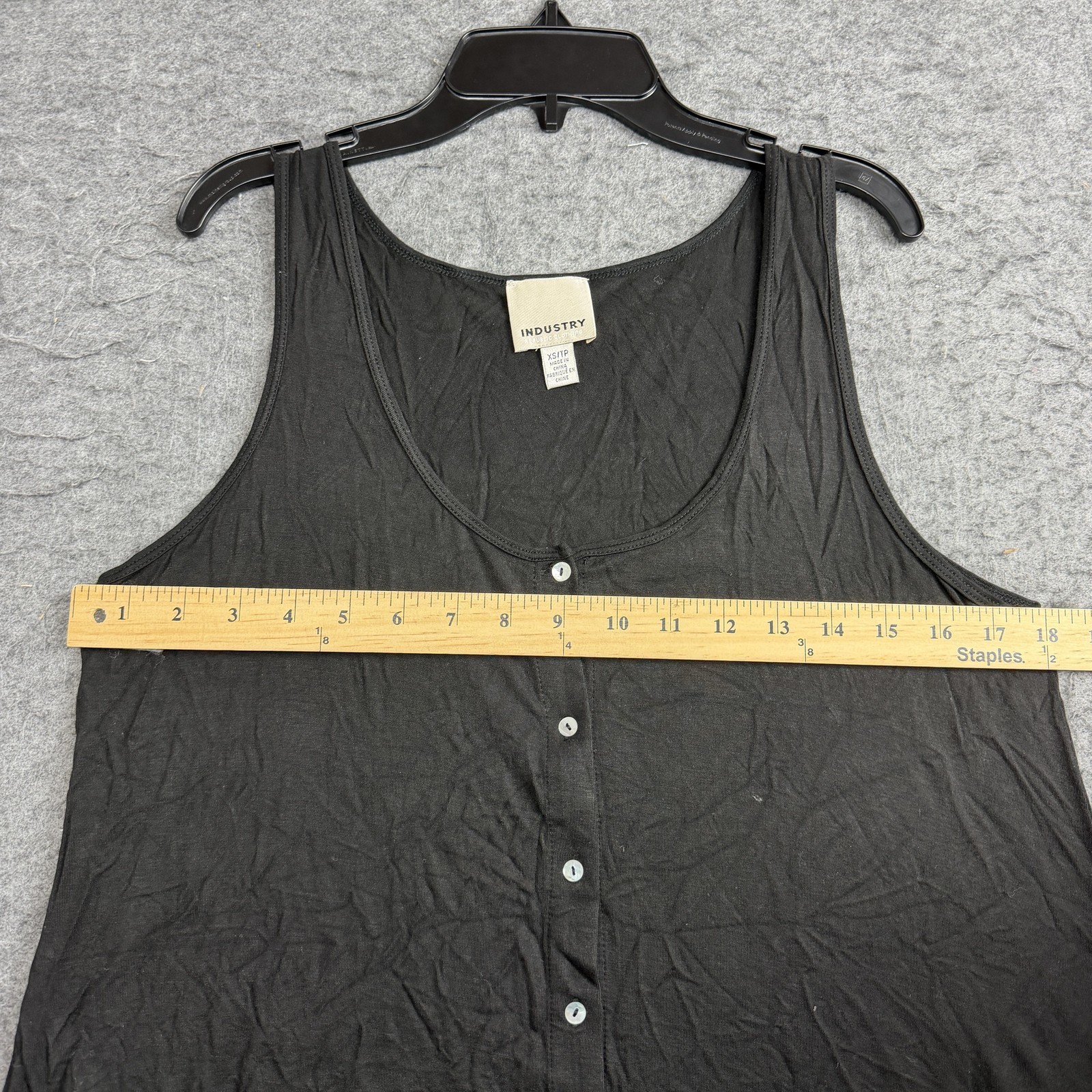 Industry Tank Top Womens XS, Black Button Front Scoop Neck Tunic Stretch Jersey