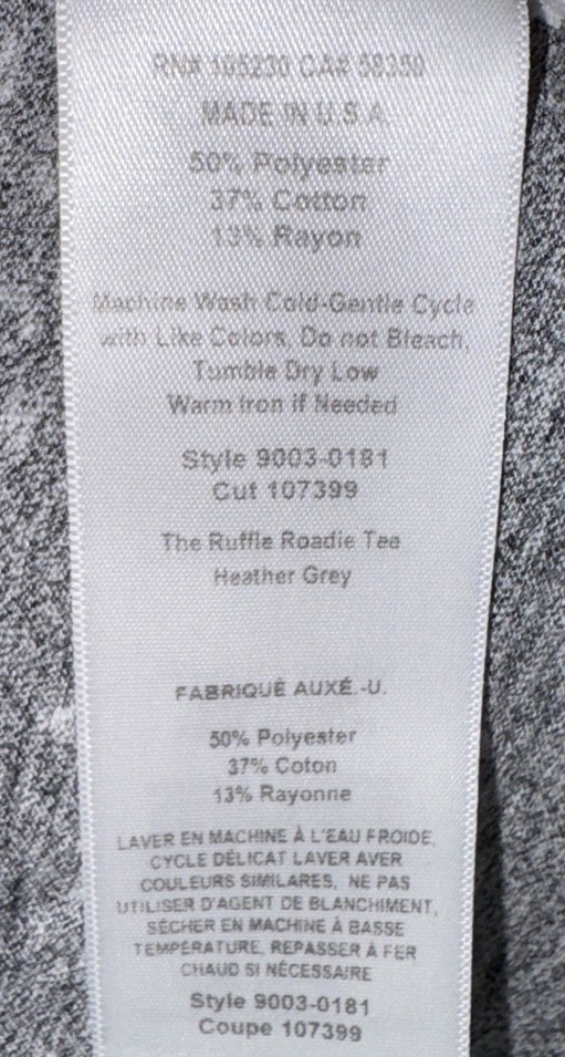 CURRENT/ELLIOTT Women’s Ruffle Sleeve Roadie Tee Heather Grey Size 2/Medium