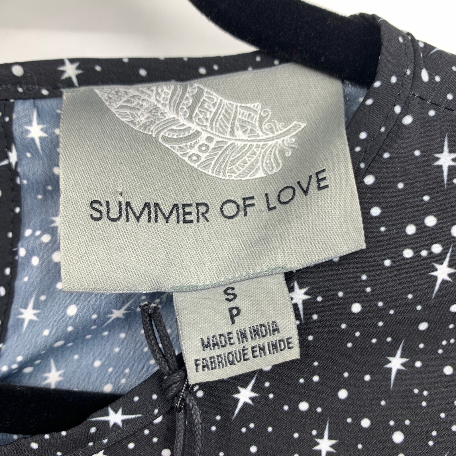 Summer of Love women small blouse peplum stars flared sleeve ruffles cottage NEW